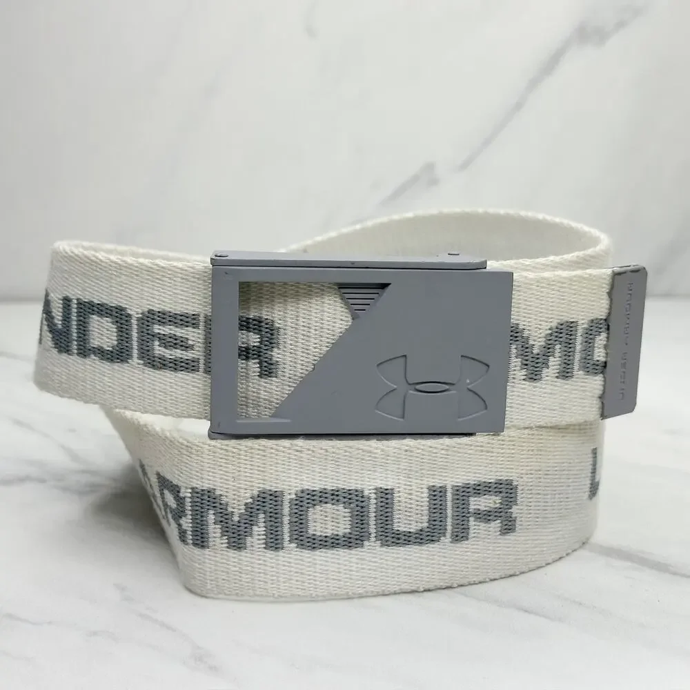 Mens Under Armour White Silver Spell Out Web Belt Small ✨